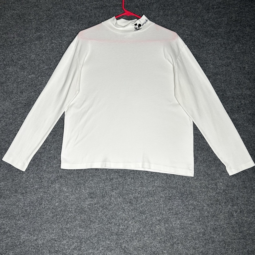 Vintage Mickey Mouse Mock Neck‎ Turtleneck Long Sleeve Shirt Size Medium White